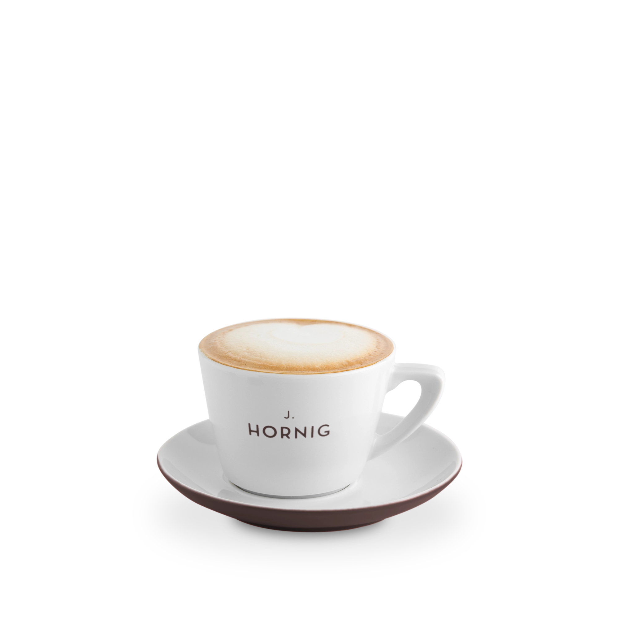 j-hornig-milchkaffeetasse-mit-untertasse-braun-porzellan image 1