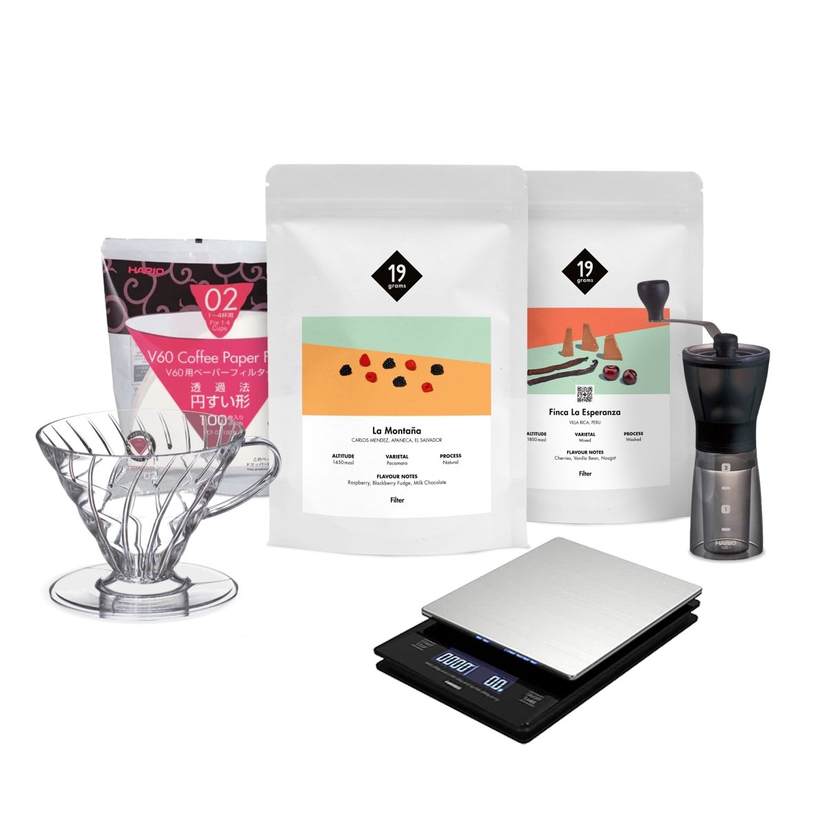 19grams-home-brewer-kaffee-set-mit-hario-v60-waage-und-grinder image 1